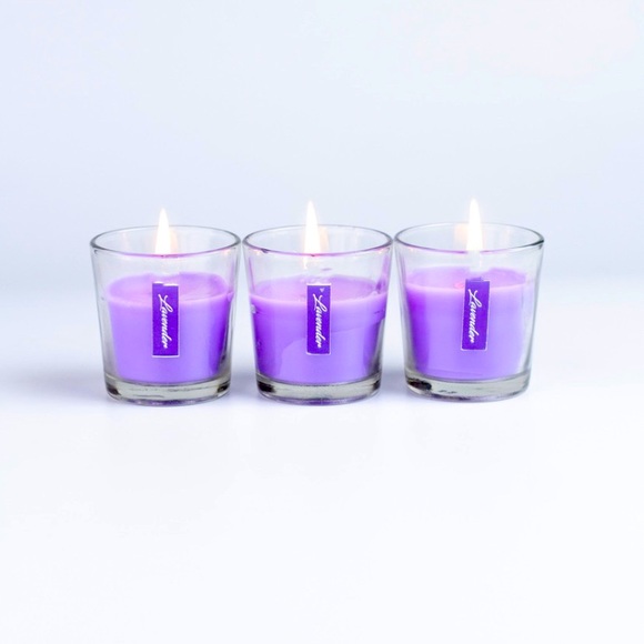 Glass set of 3 candles-Soy wax Lavender (customised)-SALE - Picture 2 of 2